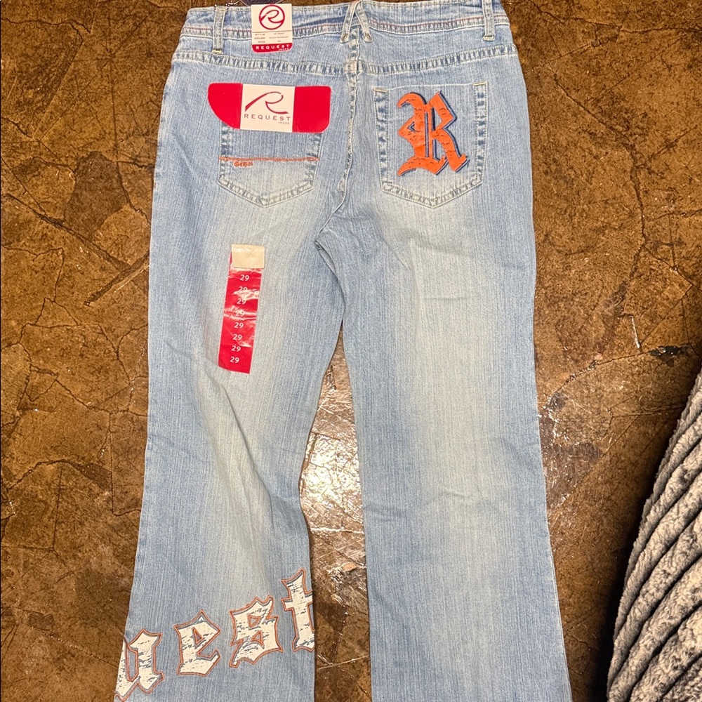 Rescue Light Blue Flare Jeans with Orange Accents